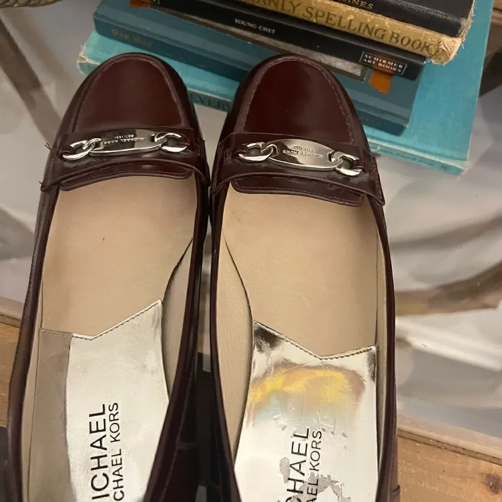 Women’s Michael Kors Lainey Leather Loafers in Merlot. Size 8.5 M.